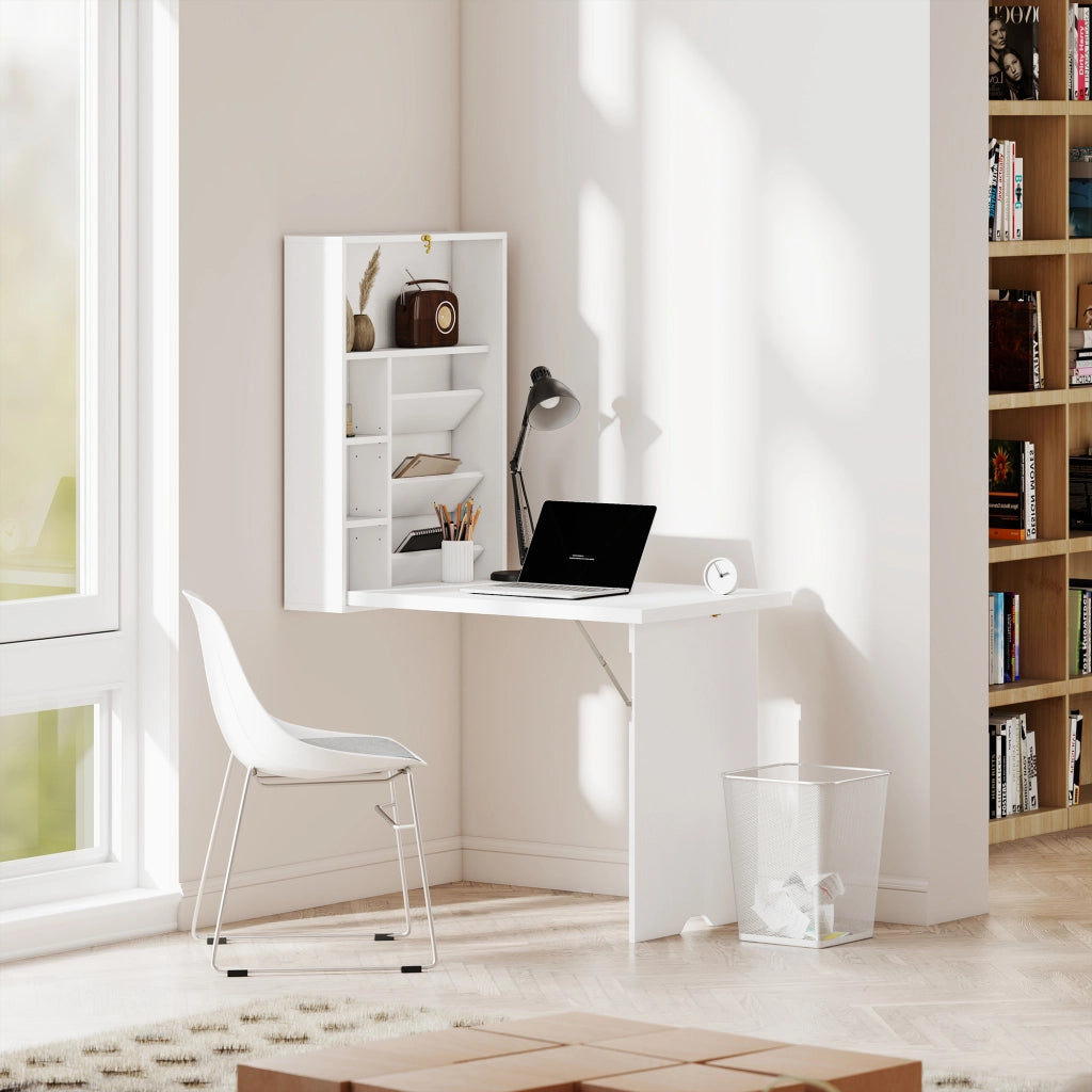 Scrivania a muro pieghevole ¨C zephmum ¨C bianco 93.8x60x147 cm