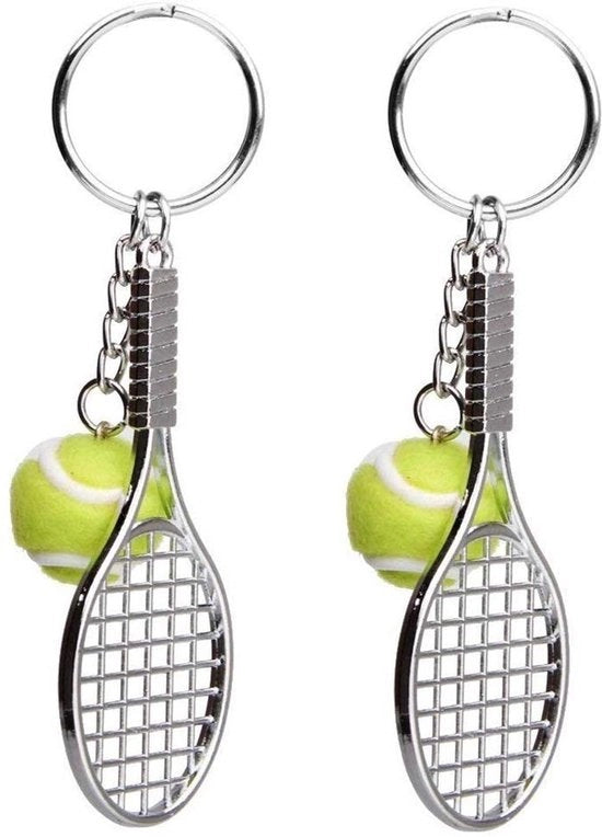 Sostegno per chiavi raccorda racchetta da tennis - Sostegno per chiavi raccorda pallone da tennis - Sostegno per chiavi metallico - Sostenibile - Decorazione per borsa - Altezza ca. 7,9 cm - Anello per chiave