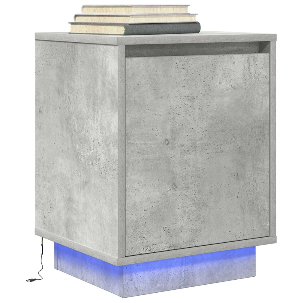 Set di 2 Comodini | Armadio da Notte | Mobiletto da notte con Luci a LED Grigio Cemento 38x34x50 cm
