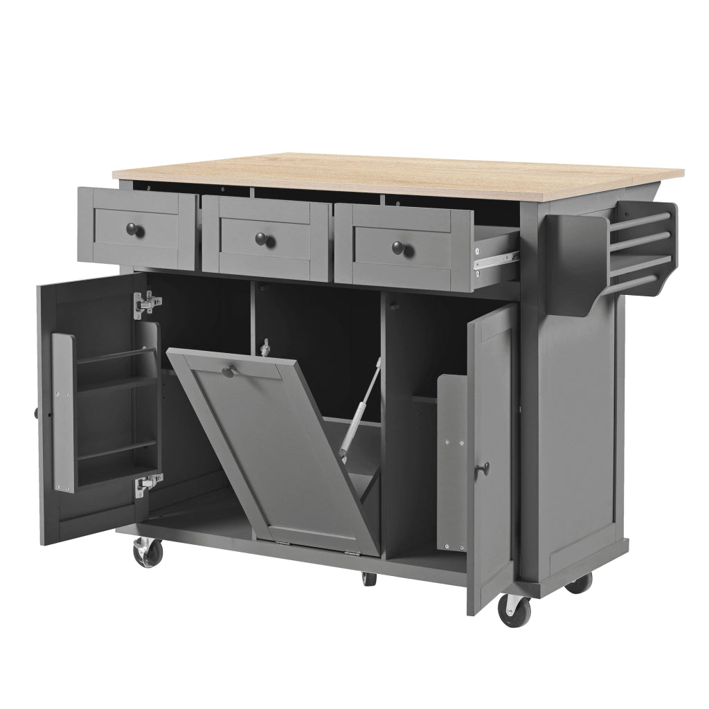 OKWISH Carrello da cucina con 2 cassetti, piano pieghevole, vano per rifiuti e portasalviette, 112 x 46.2 x 92.7 cm