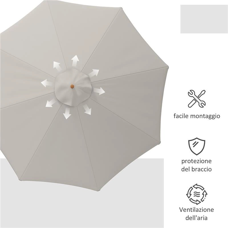 OMBRELLONE DA GIARDINO CON DOPPIO TETTUCCIO IN BAMBÙ E POLIESTERE Ø 325X250 CM GRIGIO