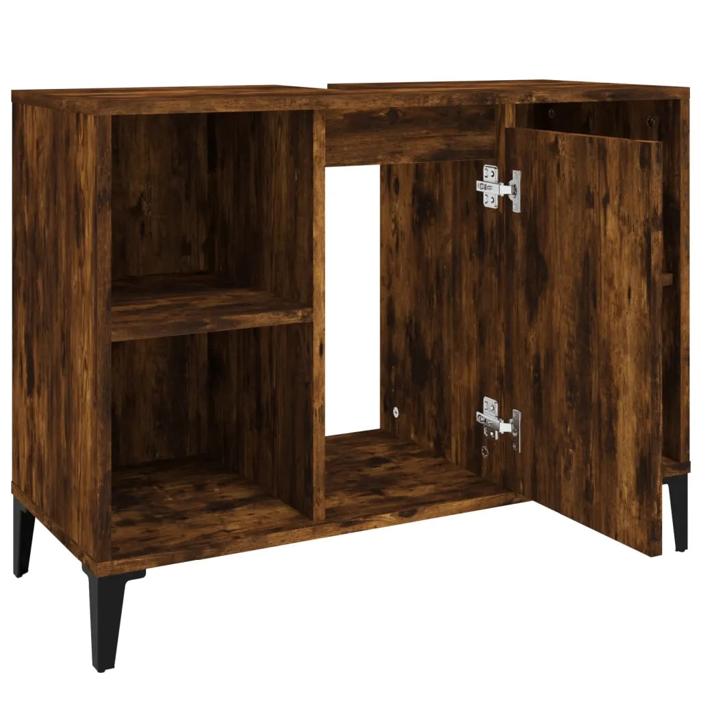 Mobile Lavabo-Armadietto da bagno Rovere Fumo 80x33x60 cm in Legno Multistrato