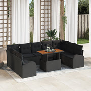 Set Divano Giardino da 10 Pezzi con Cuscini Nero Polyrattan
