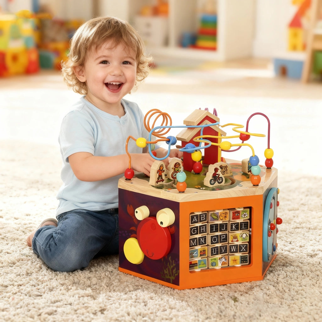 Cubo attivit¨¤ 8 in 1 con labirinto perle e pista motricit¨¤ ¨C zephmum ¨C 41.5x37.5x37.5 cm multicolore