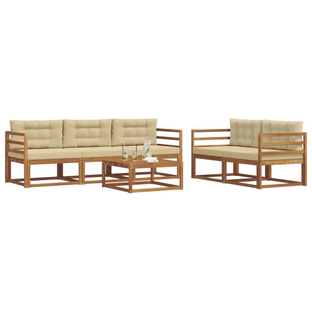 Set di divani da esterno con cuscino 6 pcs Naturale e Beige