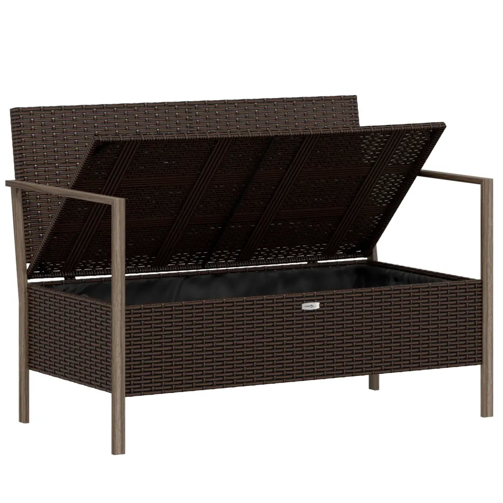 Panca da Giardino a 2 Posti-Sgabello-Panca da esterno con Cuscini in Polyrattan Marrone