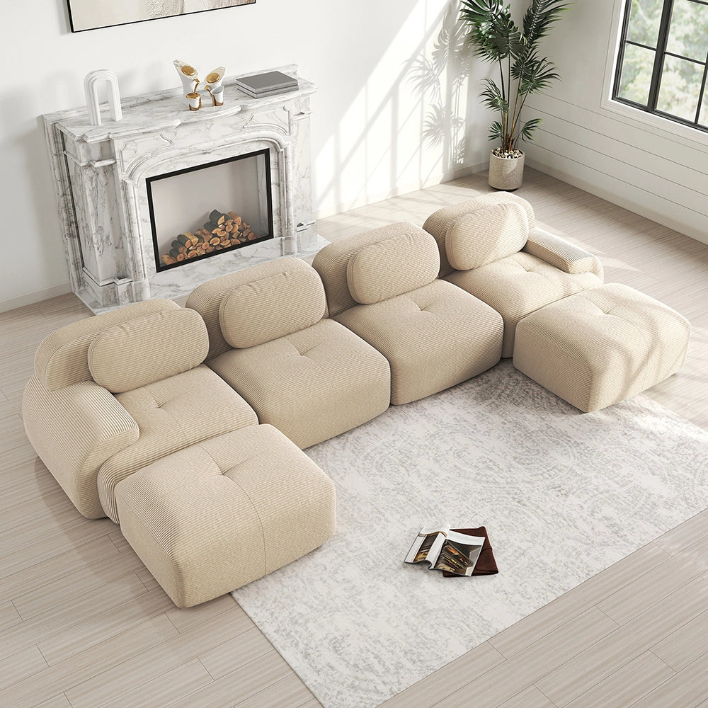 Divano a U senza montaggio - Xylo - Velluto traspirante, braccioli XL, 32D, beige