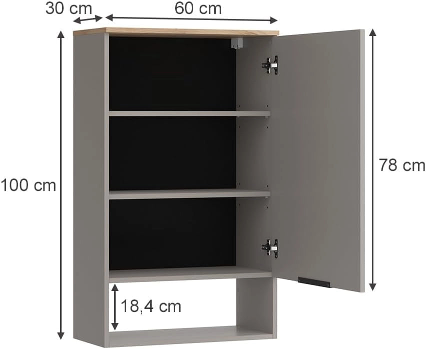 Libreria da parete Wido, Grigio, 60 x 100 cm con porta
