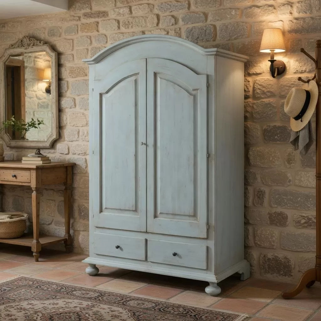 Armadio 2 porte legno shabby cerato azzurro 125x61x200 - Mobili 2G