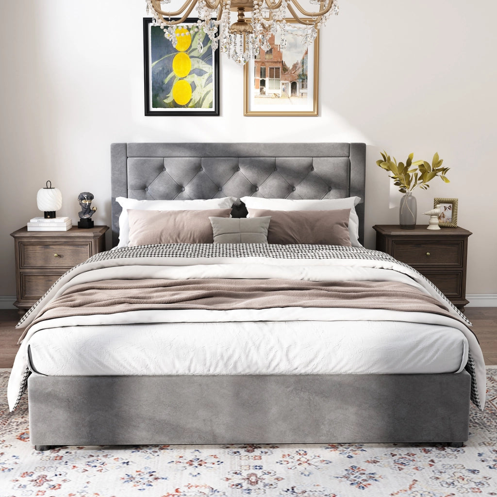 Letti contenitori 140x200 cm con contenitore; struttura in acciaio; grigio (Senza materasso)