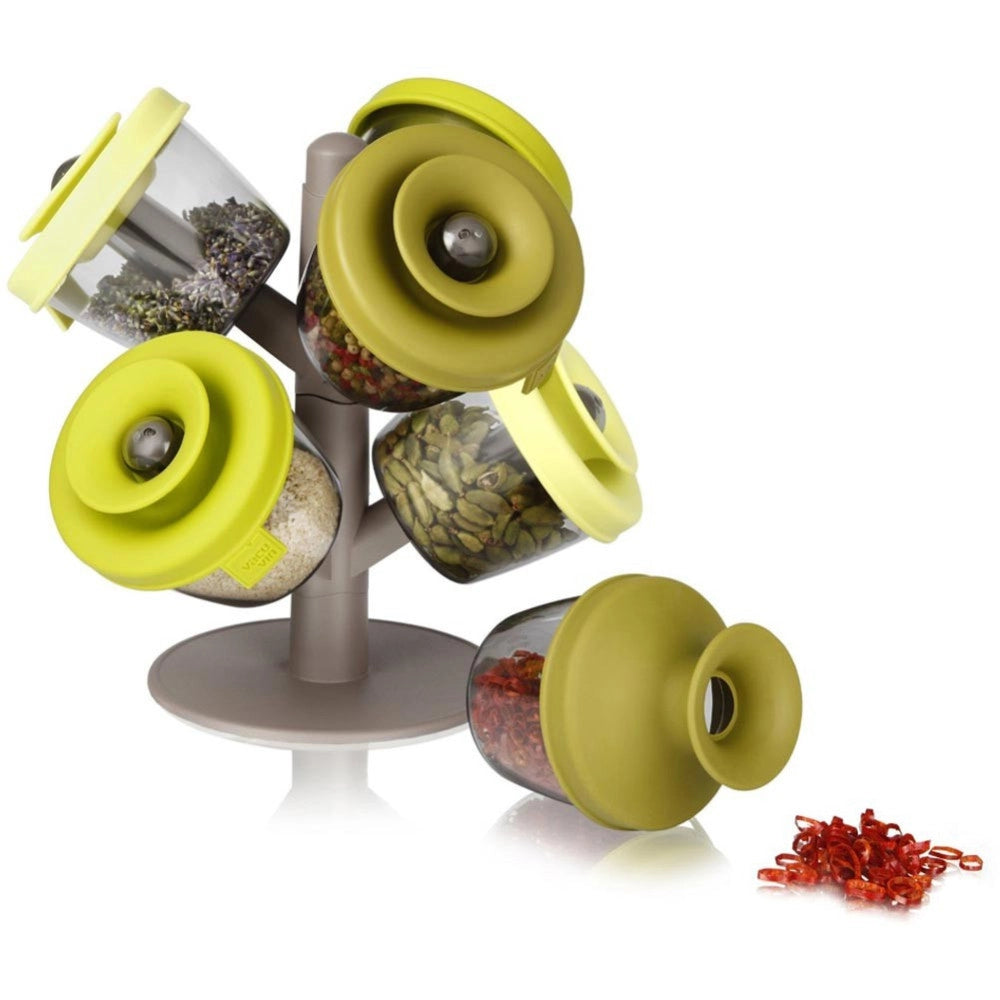 Trade Shop - Contenitore Porta Spezie Organizer 6 Barattoli Pop Up Spice Rack Albero Vita -