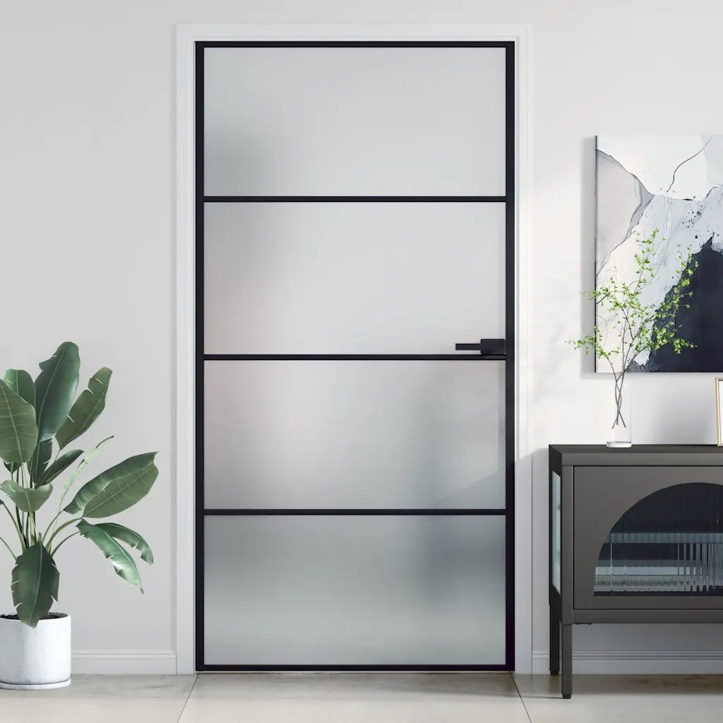 Porta Interni Sottile Nera 102,5x201,5Vetro Temperato Alluminio 155123