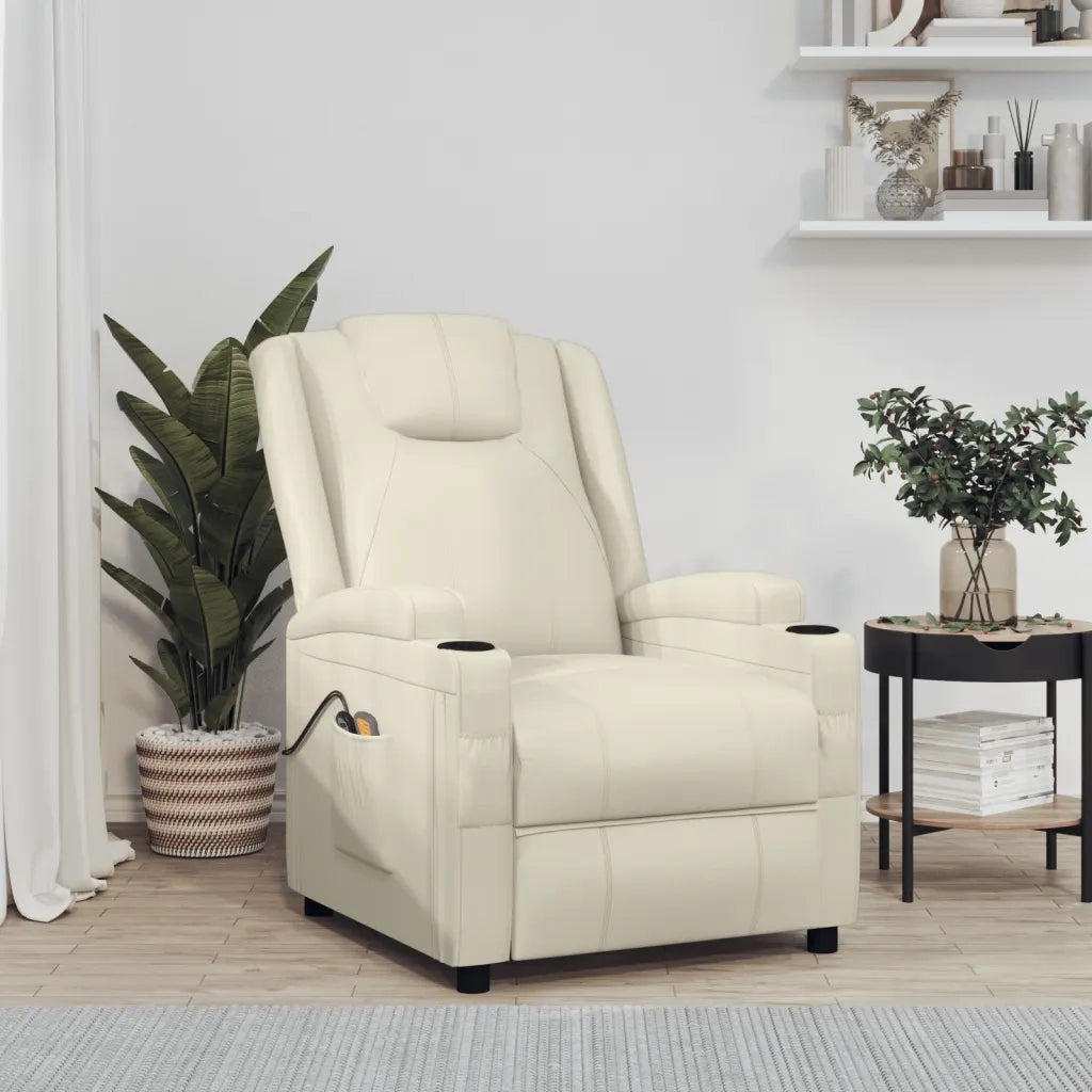 vidaXL Poltrona Massaggiante Elettrica Bianco Crema Similpelle