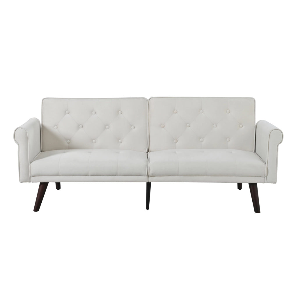 Divano letto 2 posti beige in velluto con schienali regolabili