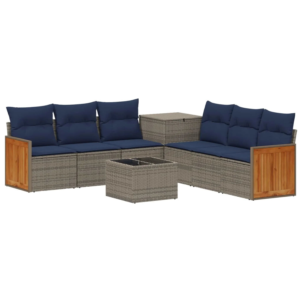 Set di divani 8 pz Grigio e Blu Navy Rattan sintetico e Acciaio 3448639