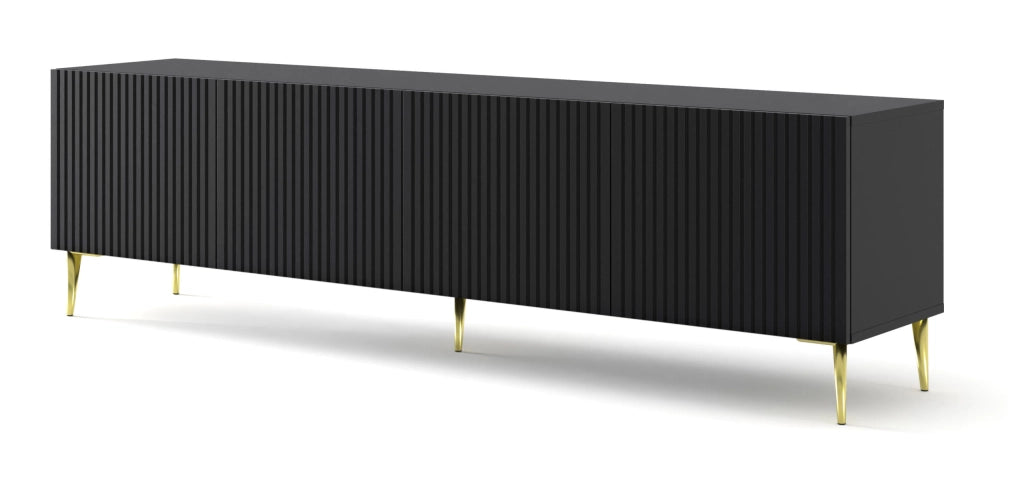 MOBILE RAVENNA B PORTA TV IN MDF RIVESTITO IN FOGLIO 4D 200 NERO OPACO GAMBE ORO