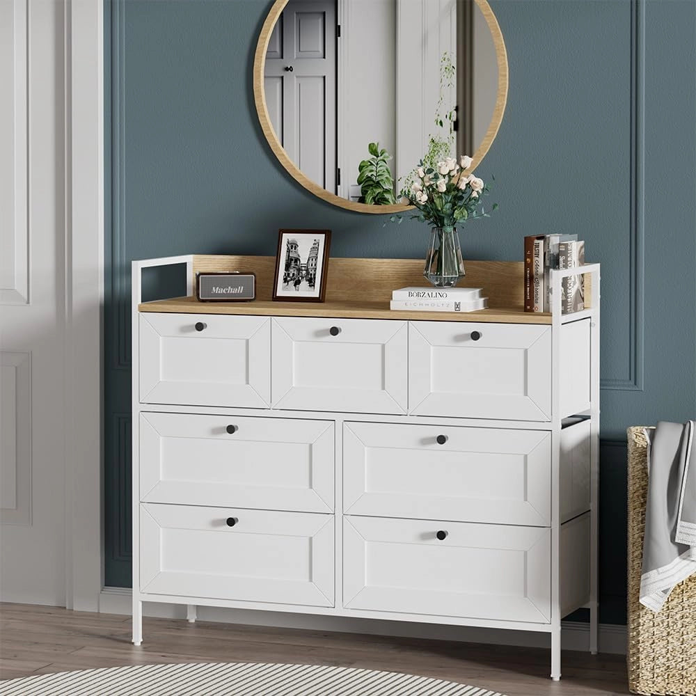 Cassettiera Belaro, Bianco, 98 x 85 cm con 7 cassetti, per riporre abiti e oggetti di uso quotidiano