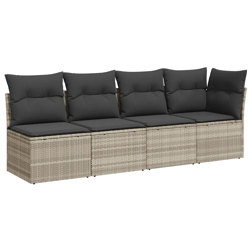 Divano da Giardino con Cuscini 4 Posti Grigio Chiaro Polyrattan