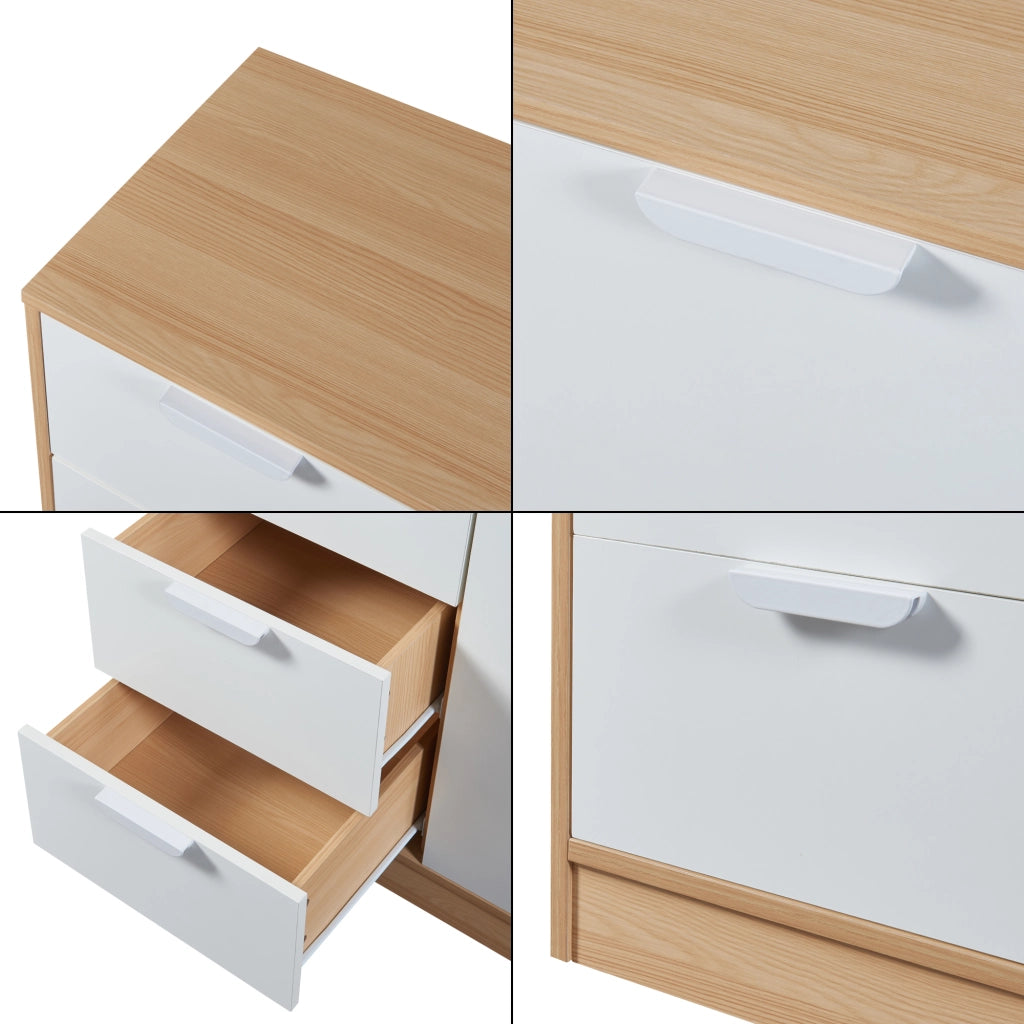 Comò Varkaus con 4 Cassetti e Anta- Effetto Rovere / Bianco [en.casa]