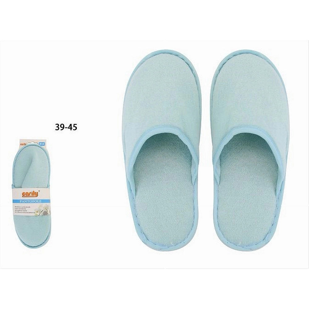 Trade Shop - Coppia Pantofole Ciabatte Bagno Chiuse Tessuto Azzurro Taglia 39-45 Stanza 79694 -