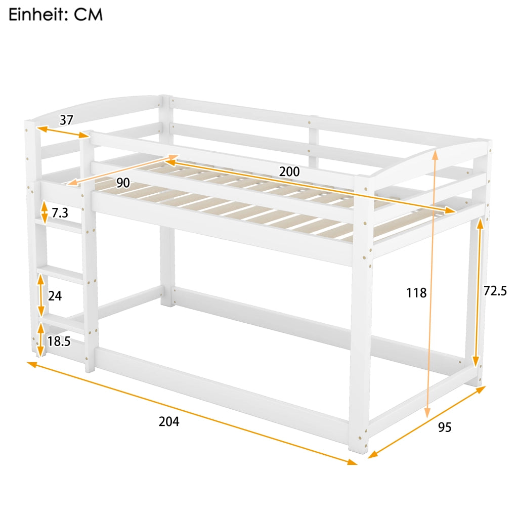 Letto a castello bianco in pino massello con funzione contenitore 90x200 cm