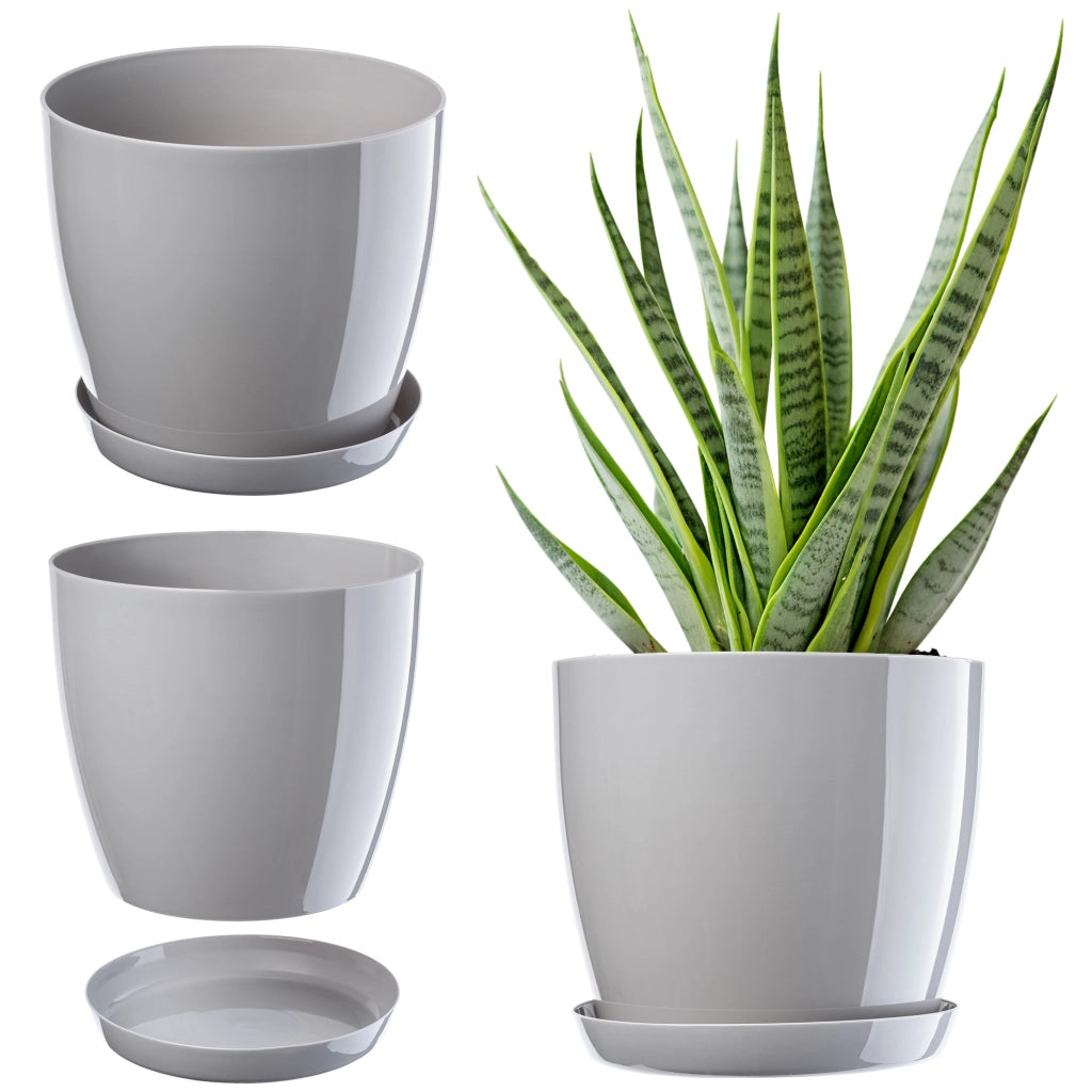 Vaso da fiori KADAX con sottovaso e coperchio in plastica, 12 cm, grigio. Vaso da fiori Kadax