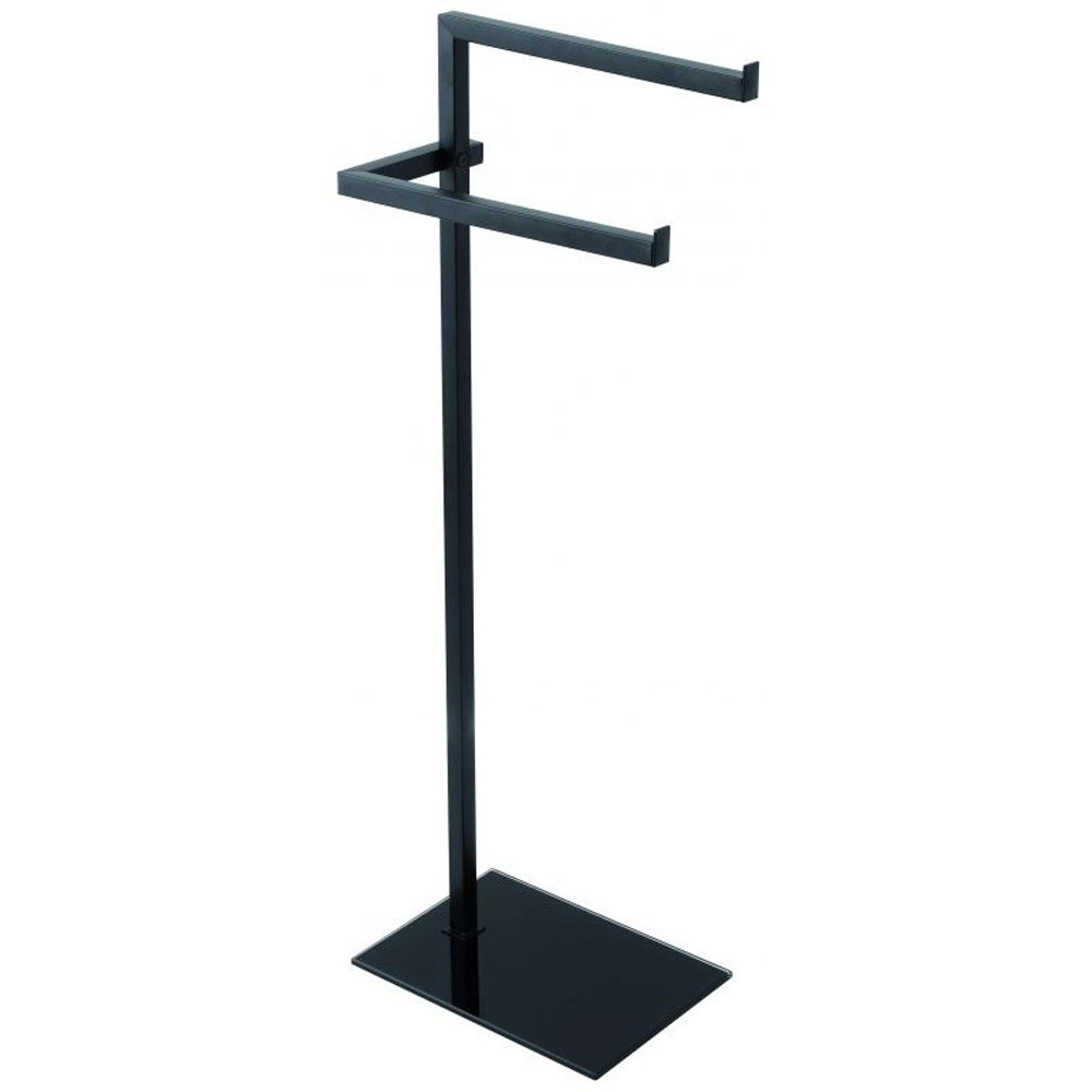 PIANTANA PORTA ASCIUGAMANI BAGNO DOPPIA BASE VETRO FULL NERA 20x28xh.86,5cm FERIDRAS 810014