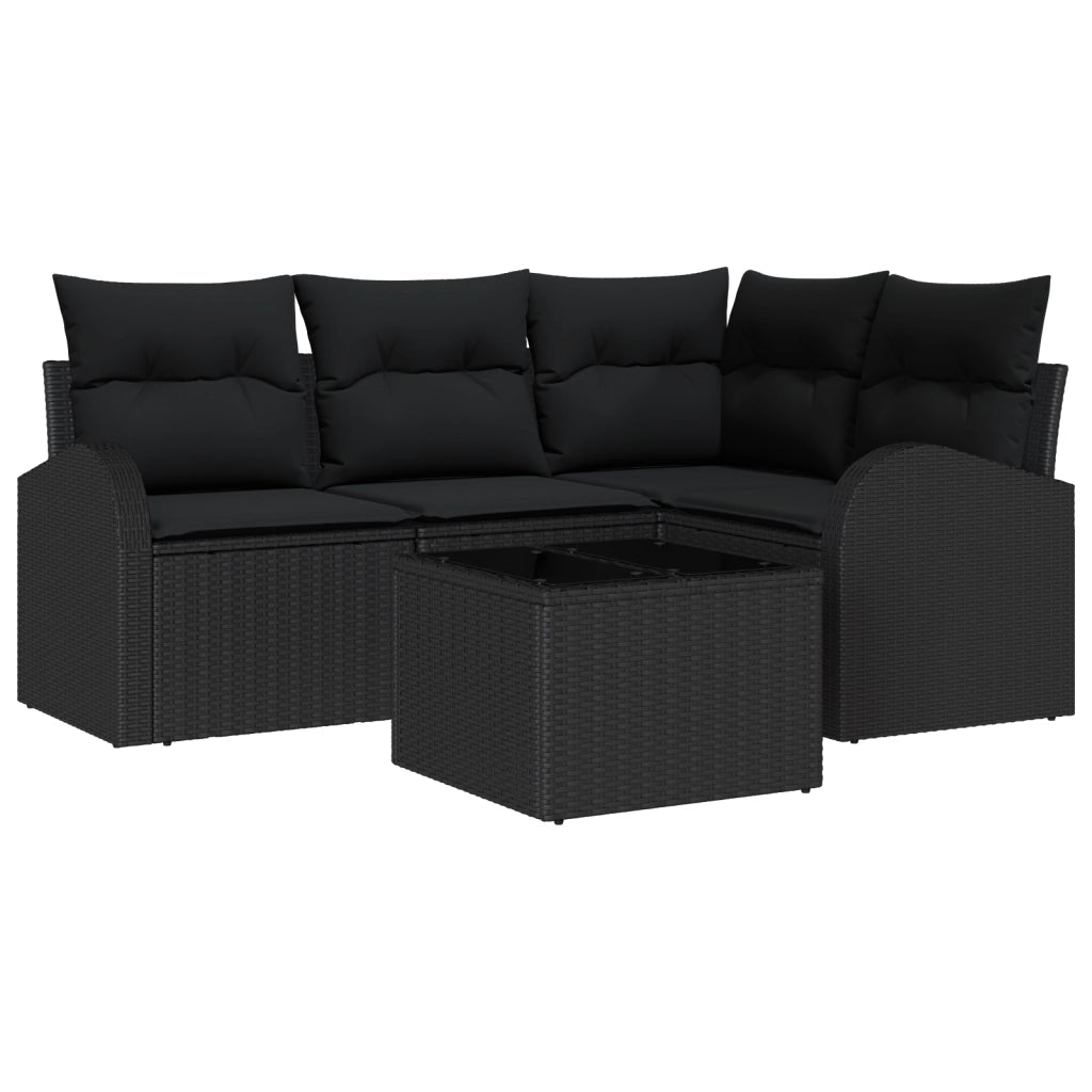 Set Divano da Giardino a 5 Pezzi con Cuscini Rattan Polyrattan Beige