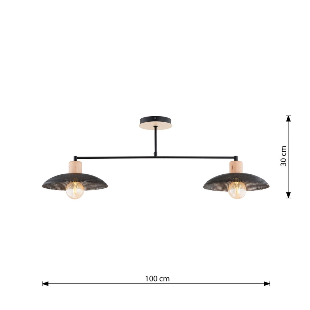 Lampada a sospensione KOBE in acciaio nero e legno naturale