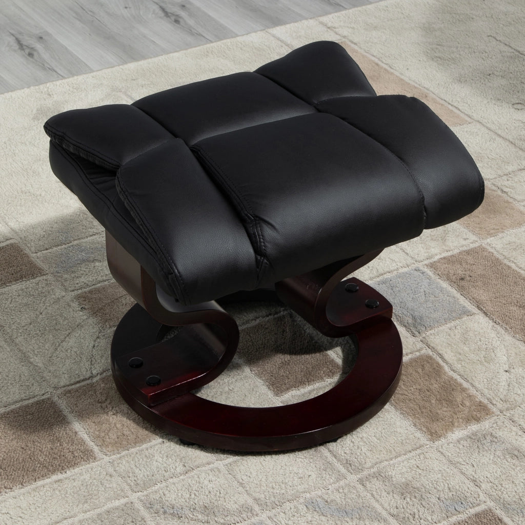 Poltrona Relax Reclinabile Girevole con Poggiapiedi ¨C Minimal ¨C Similpelle Nero, Struttura Metallo, 80x79x100 cm
