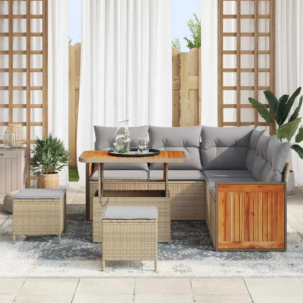 Set Divano da Giardino 9 pcs Beige e Grigio Chiaro polyrattan