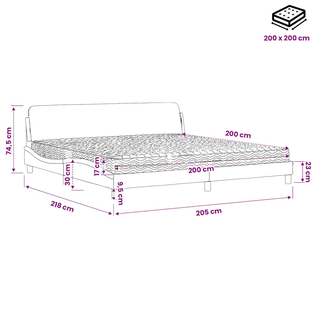 Letto con Materasso Dover Grigio Chiaro 200x200cm Velluto 3208471