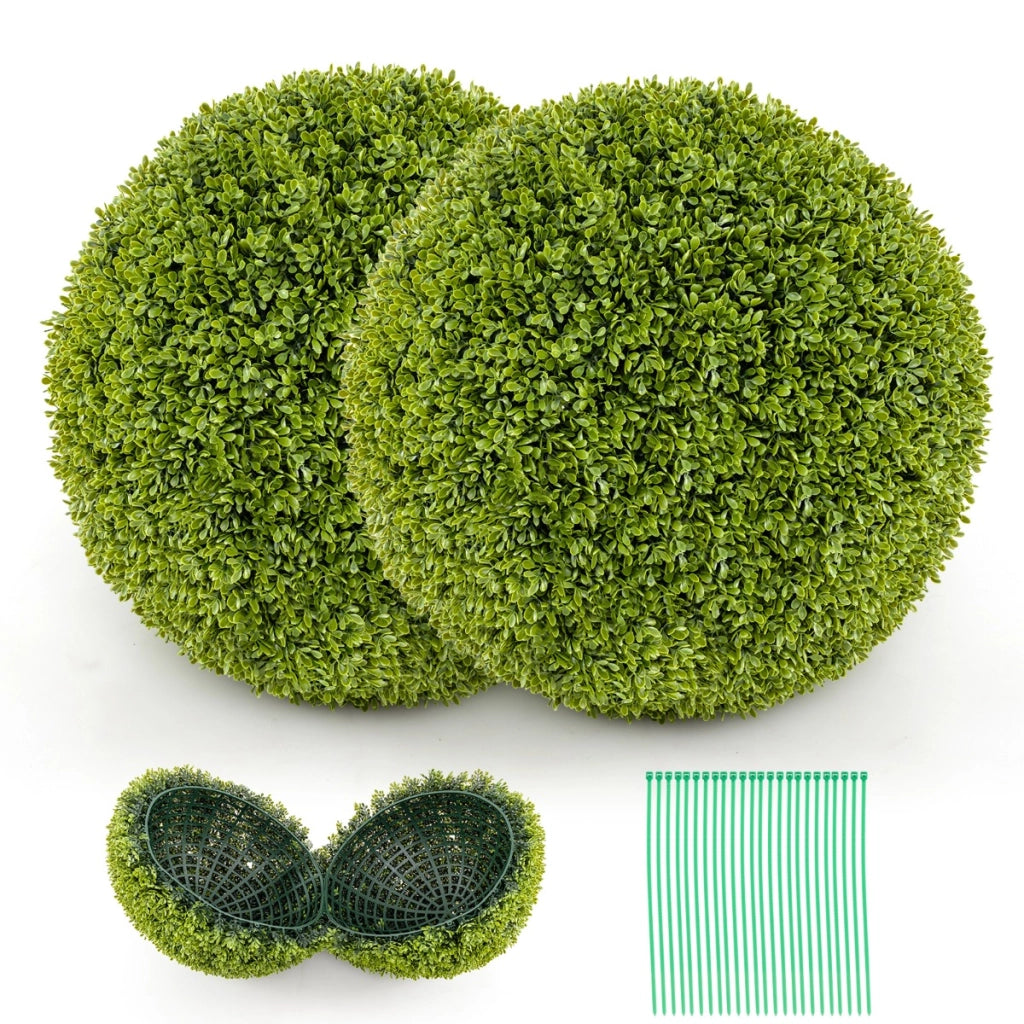 Set di 2 sfere topiarie in bosso artificiale da 50cm, Sfere topiarie protettive dal sole per giardino e ingresso-Piante artificiali