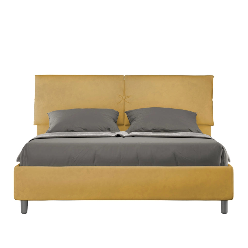 BS COM Letto matrimoniale contenitore imbottito 160x210 microfibra ocra