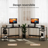 Scrivania Moderna con Supporto per Monitor e Ripiani a Giorno Regolabili 120x48x85,5 cm in Legno e Acciaio Nero