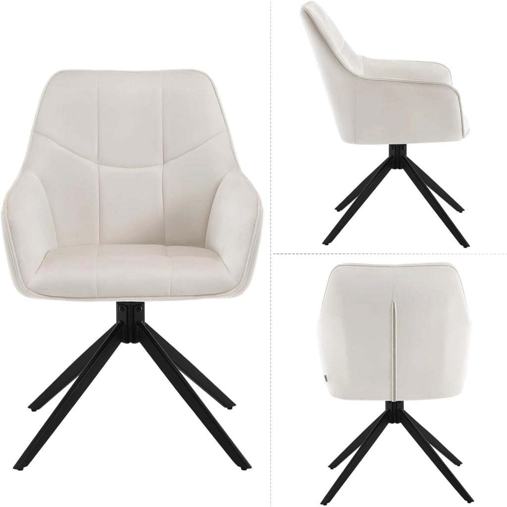 4 Pezzi Sedie da Pranzo con Braccioli, Poltroncina con Gambe in Metallo, Sedia da Cucina con Schienale e Seduta Girevole,per Salotto, Studio, in Velluto, Crema, EZS09cm-4