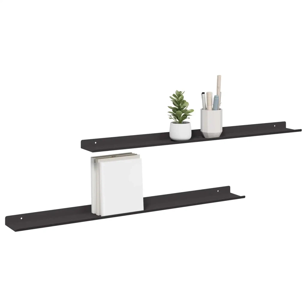 Mensola sospesa 2 pcs Nero 80 x 9 x 2,5 cm Acciaio 8003972