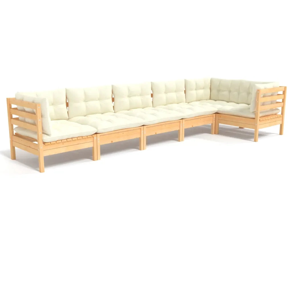 Set Divani da Giardino 6 pz con Cuscini Crema in Massello di Pino cod mxl 41329