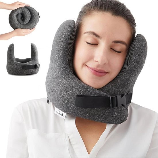 Cuscino per auto con schiuma espansa, rivestimento lavabile, cuscino per collo regolabile - grigio