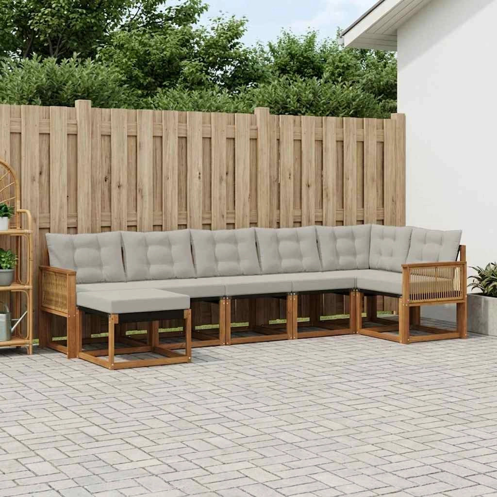 Set di divani da esterno 7 pz Naturale e Grigio Chiaro 3382099
