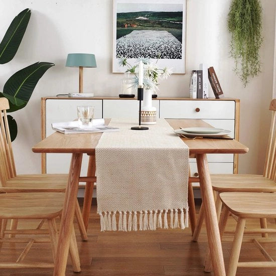 Tavolo da pranzo in lino ruvido con spazzole - 33x275cm - Lino rustico giunto - Stile rurale tavolo da pranzo decorativo - Adatto per uso interno ed esterno - Dimensioni: 33x275cm