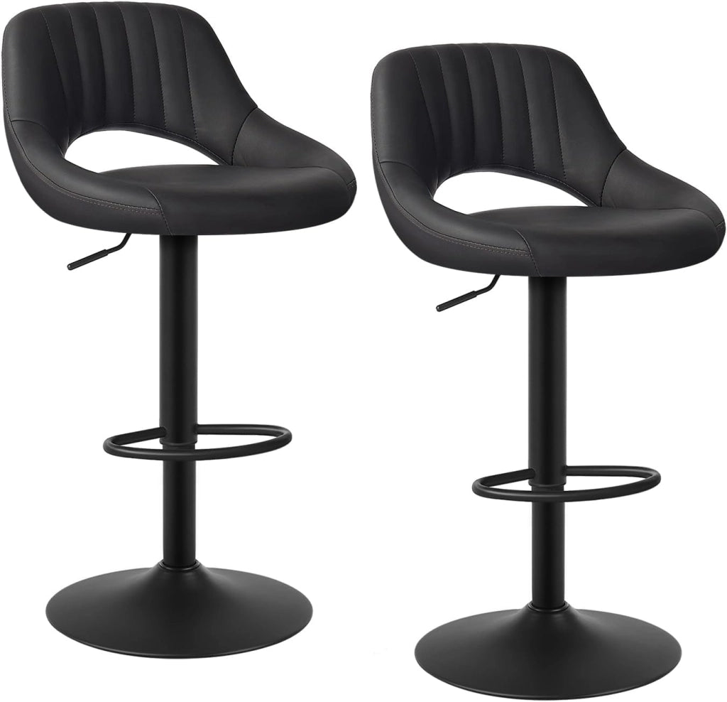 2x Sgabelli da Bar Cucina Sedia Alta da Sala Pranzo in Simipelle Regolabile e Girevole a 360° con Schienale Poggiapiedi Antracite 0666BY-2