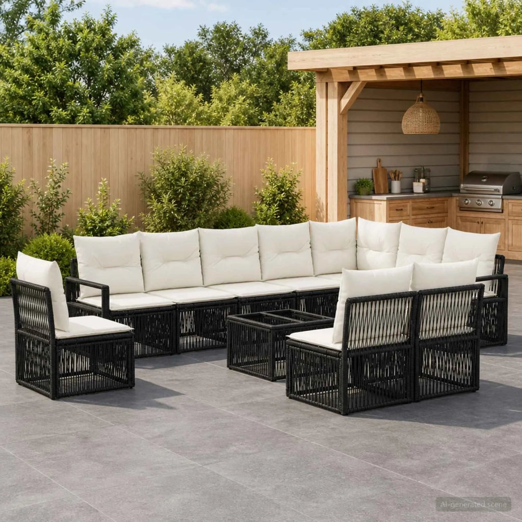 Set Divano da Giardino 11 pcs Nero polyrattan 3435742