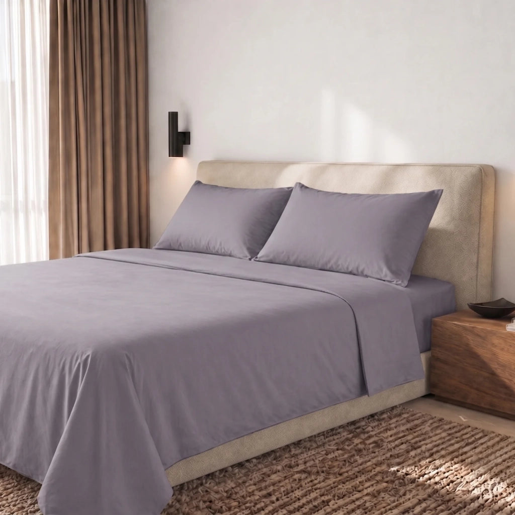 Set Lenzuola Letto Matrimoniale in Cotone Percalle 200 TC Grigio Scuro | Lenzuolo Piano 250x295 cm, lenzuolo con angoli 180x200 cm e Tasca da 28 cm, 2 Federe | Made in Italy