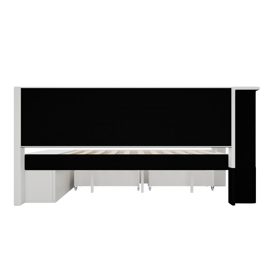 Letto imbottito bianco 90x200 cm con LED; USB e contenitore per scarpe