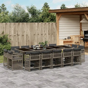 Set da Pranzo da Giardino 15 pz con Cuscini Grigio Polyrattan