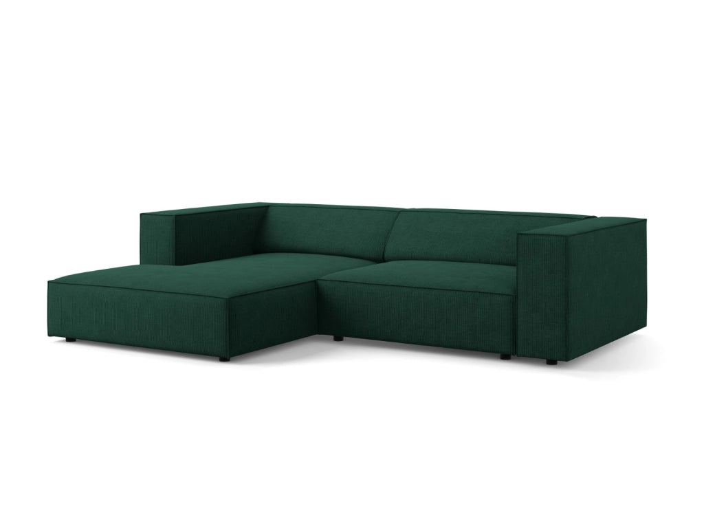 Cosmopolitan Design - Divano angolare sinistro "Arendal" 3 posti in ciniglia con effetto a coste verde bottiglia 