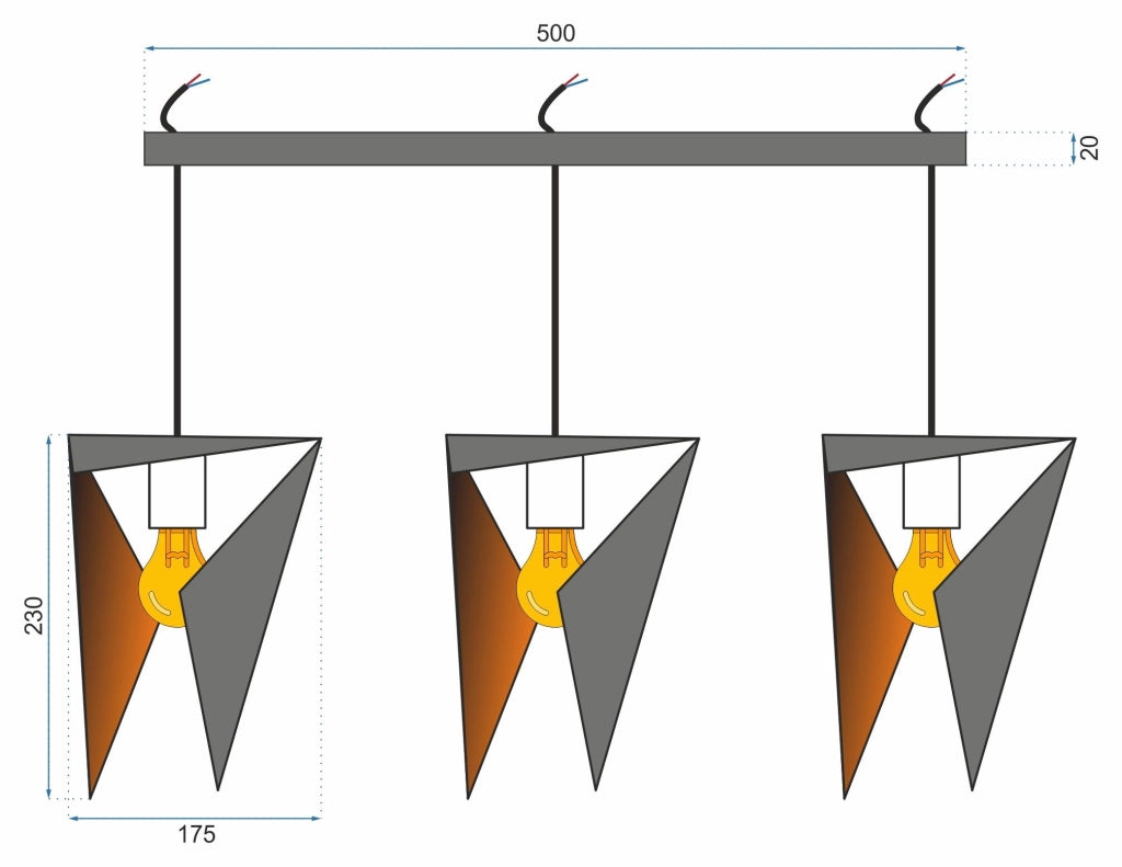 Lampada Triangolare Geometrica Nera Triplo APP254-3CP
