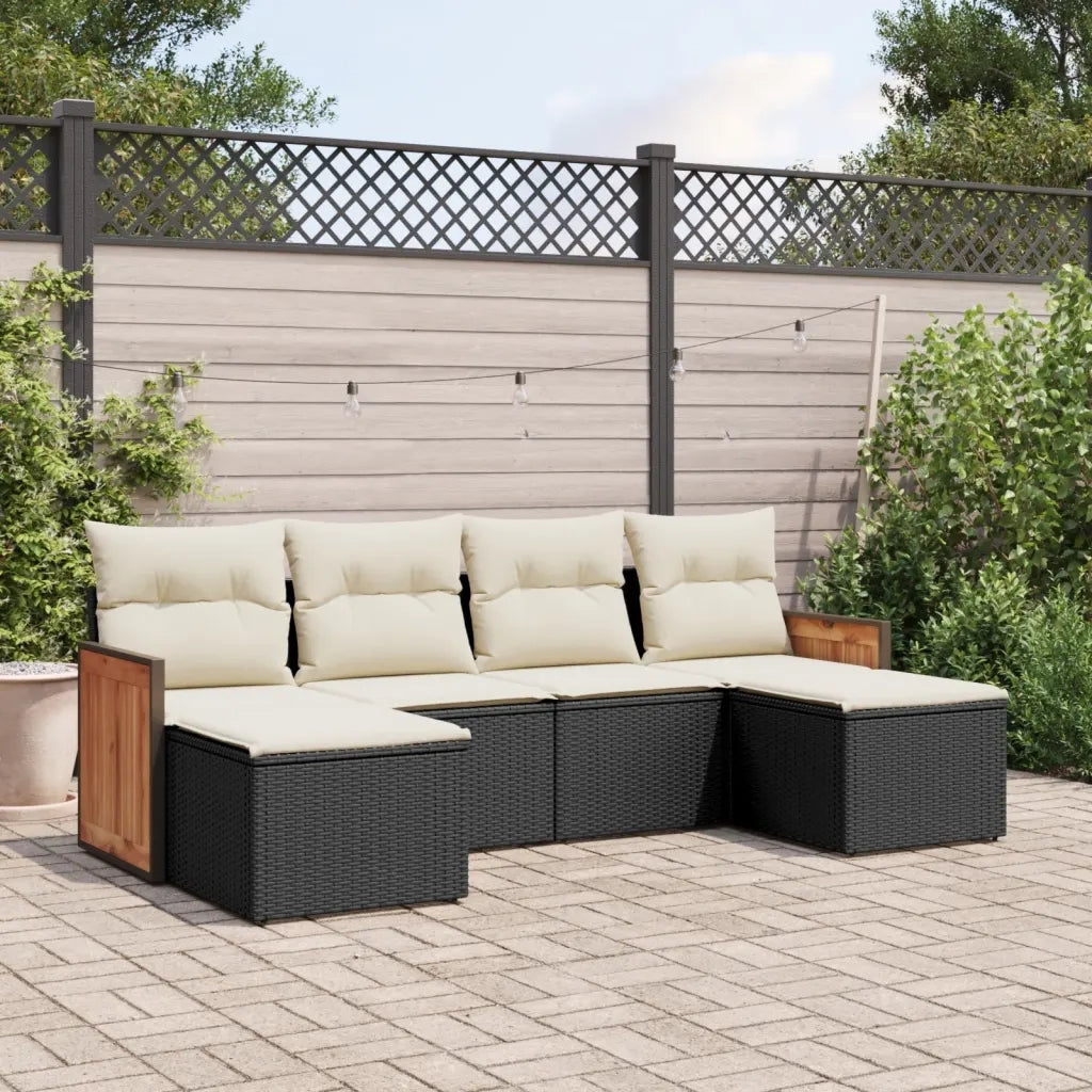 Set Divano da Giardino 6 pz | Set Salotto da Giardino con Cuscini Nero in Polyrattan