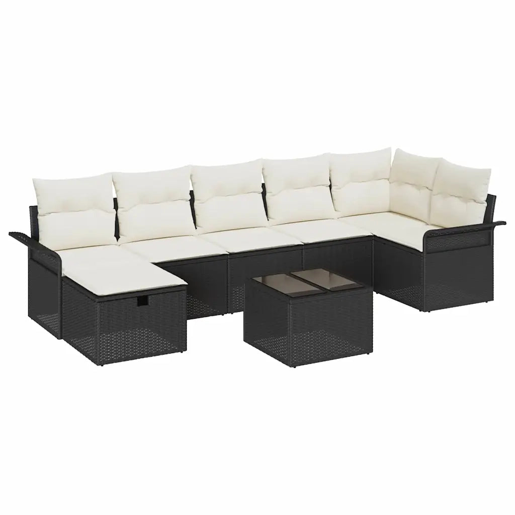 Set Divano da Giardino con cuscino 8 pcs Nero Poly Rattan
